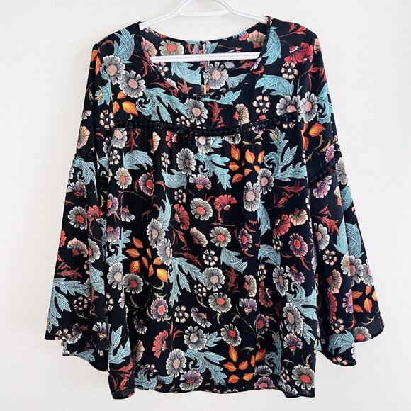 new directions Tops - Beautiful NEW DIRECTIONS Colorful Floral Boho Bell Sleeved Chiffon Blouse ~Large